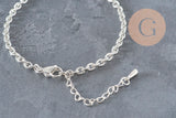 304 Stainless Steel Silver Plated Cable Chain Bracelet Base 4mm/15.5cm, x1 VALID