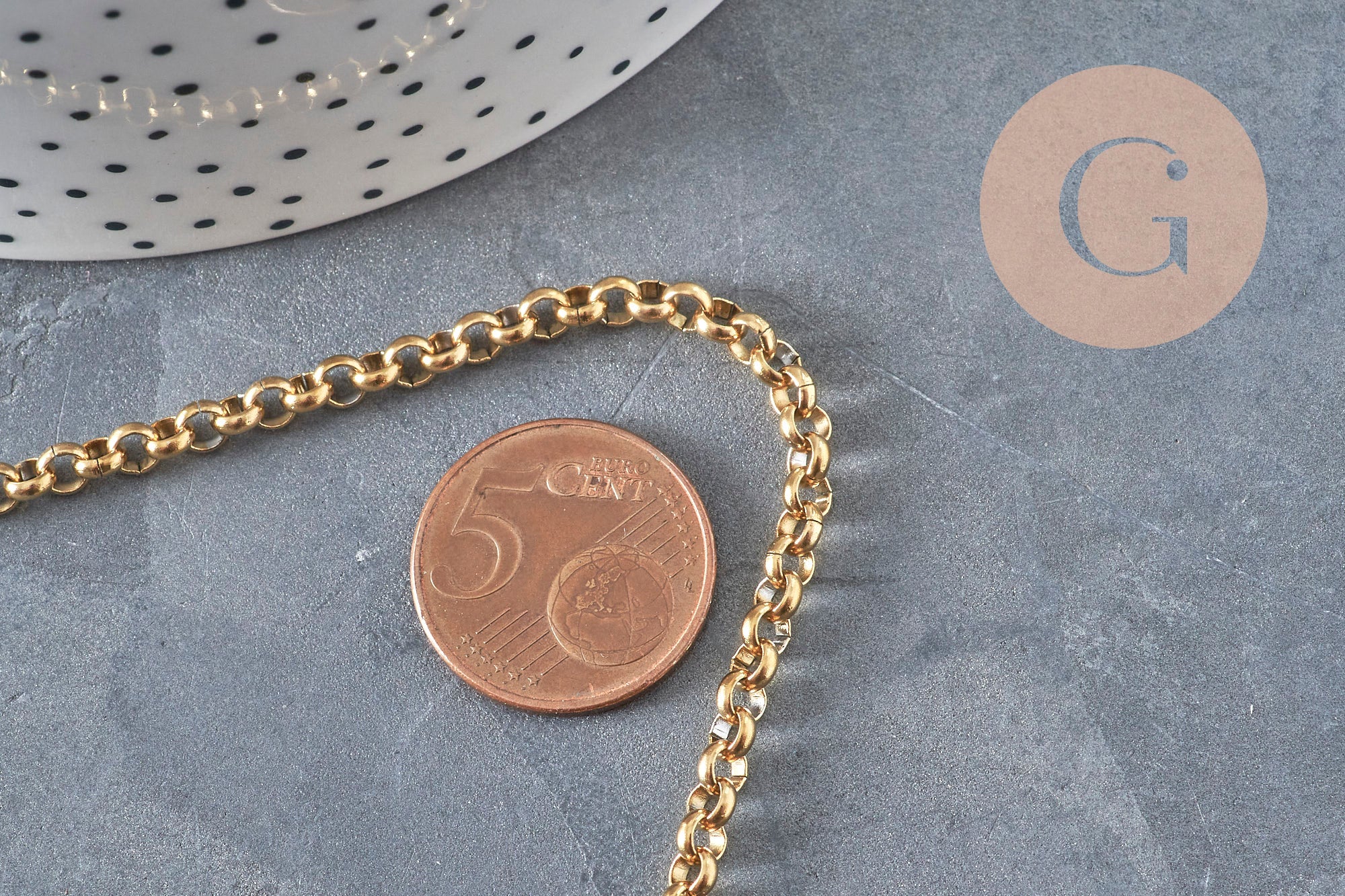 Rolo chain necklace 304 stainless steel gold PVD 4mm/45cm, x1 (G11220)