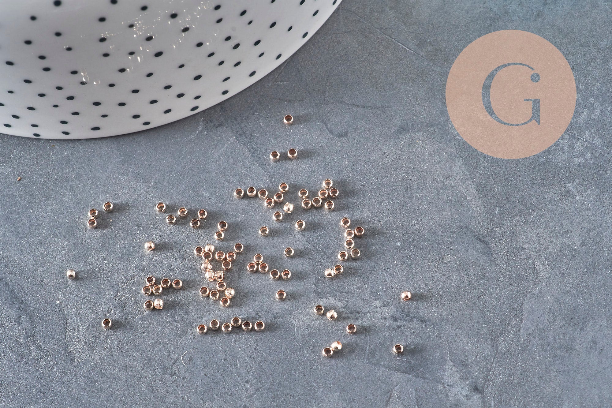 Rose gold plated brass crimp beads 2x1.2mm, x1Gr VALID