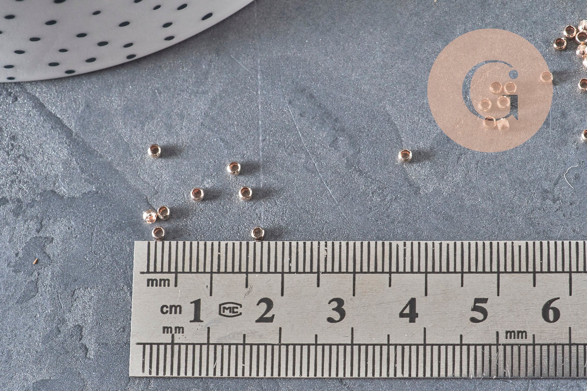 Rose gold plated brass crimp beads 2x1.2mm, x1Gr VALID