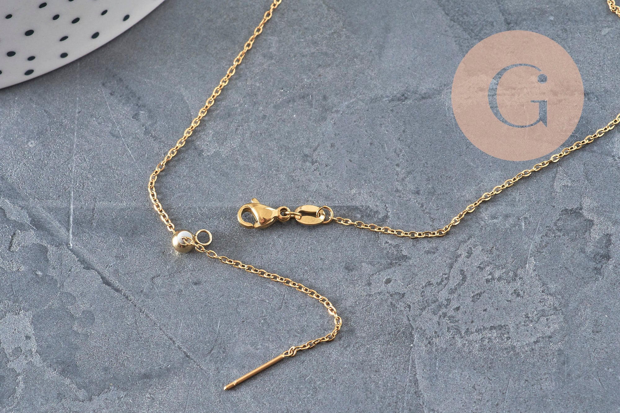 Adjustable IP gold-plated 304 stainless steel curb chain necklace, 2mm/51cm, x1 VALID