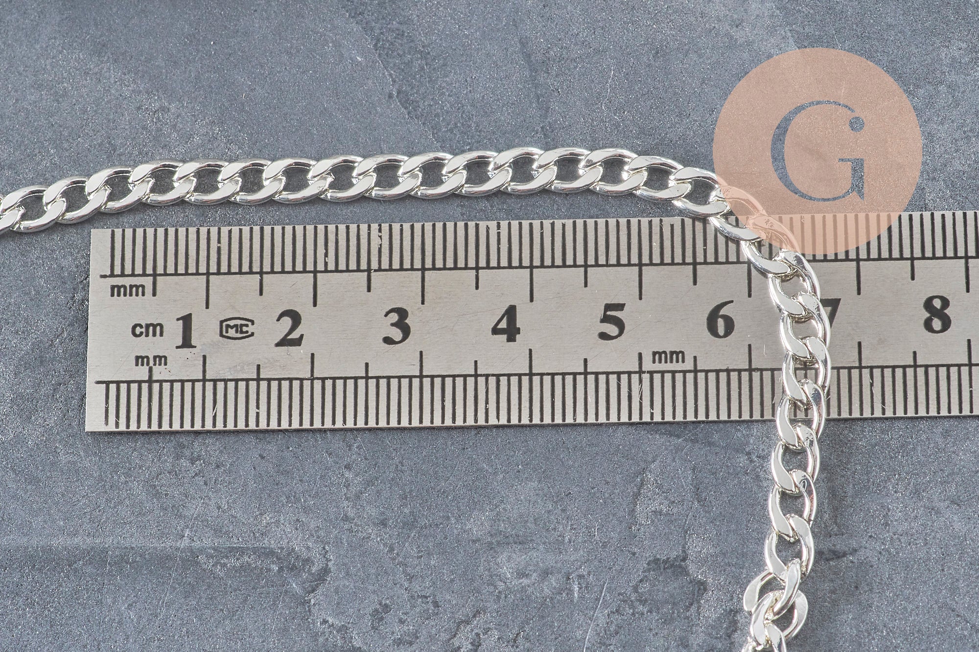 Curved flat link chain, 304 stainless steel, silver, 7x4.5mm, x1 meter VALID
