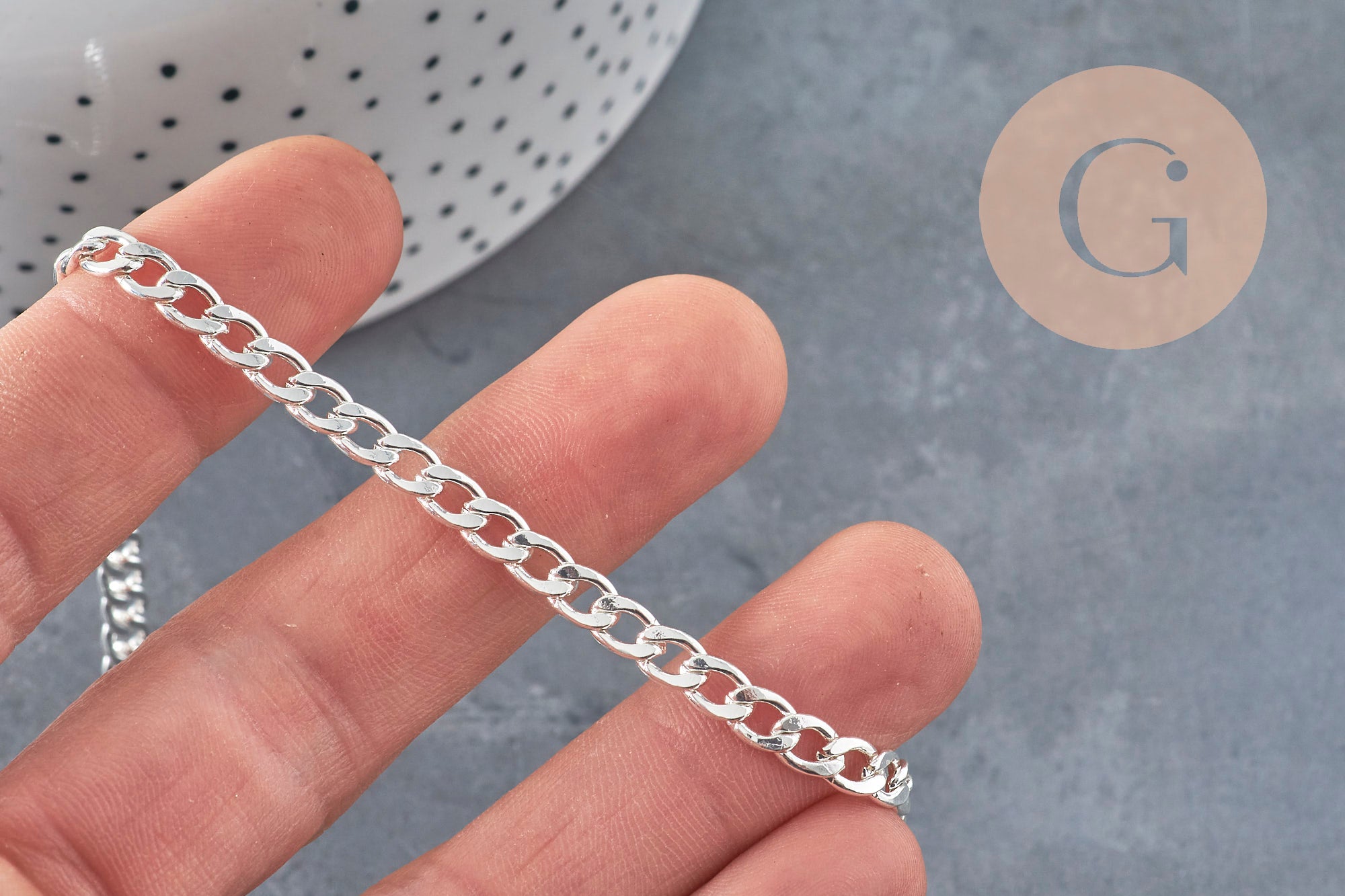 Curved flat link chain, 304 stainless steel, silver, 7x4.5mm, x1 meter VALID