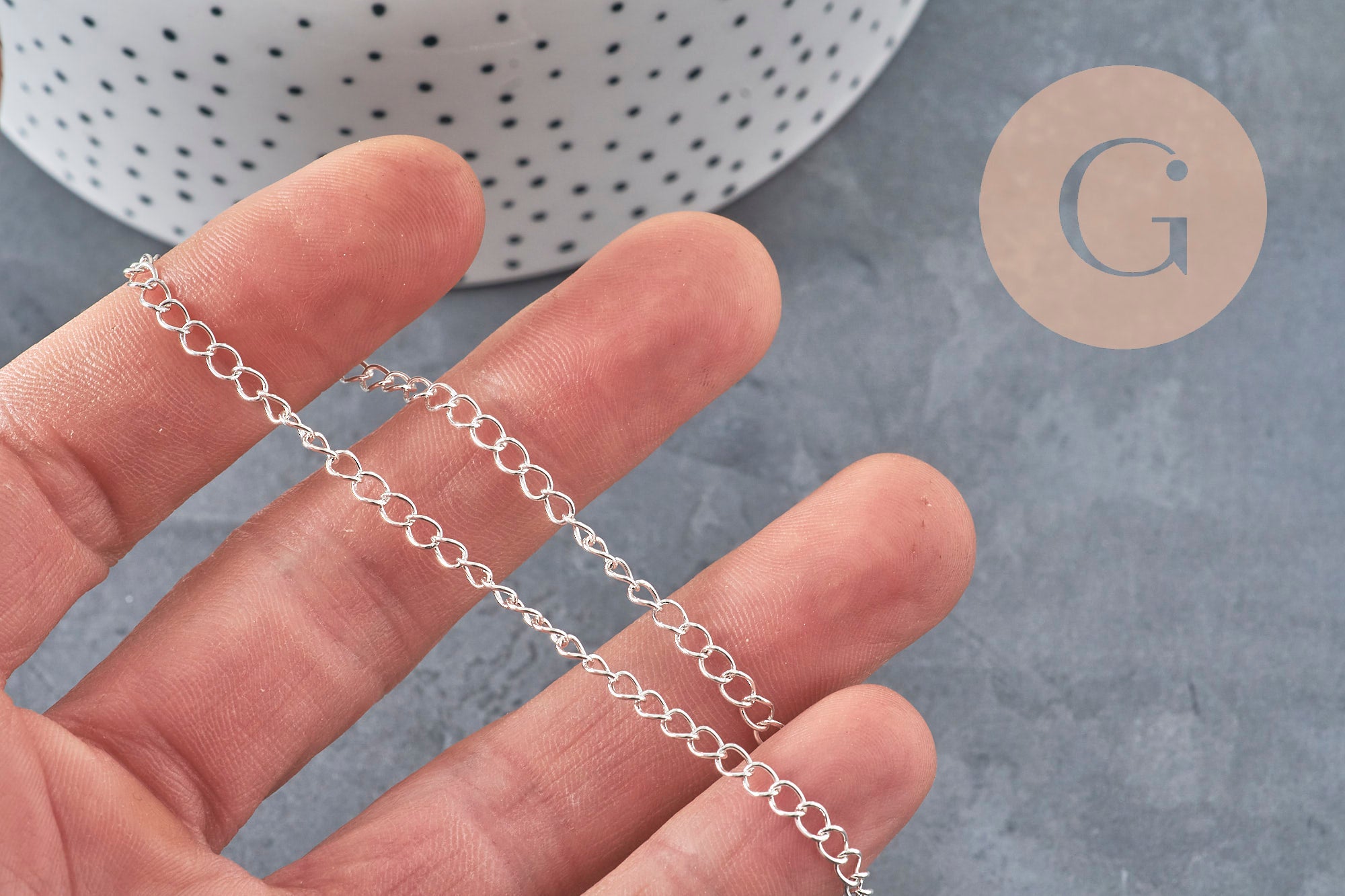 Stainless steel 304 curved link chain, silver-plated, 4x3mm, x1 meter VALID