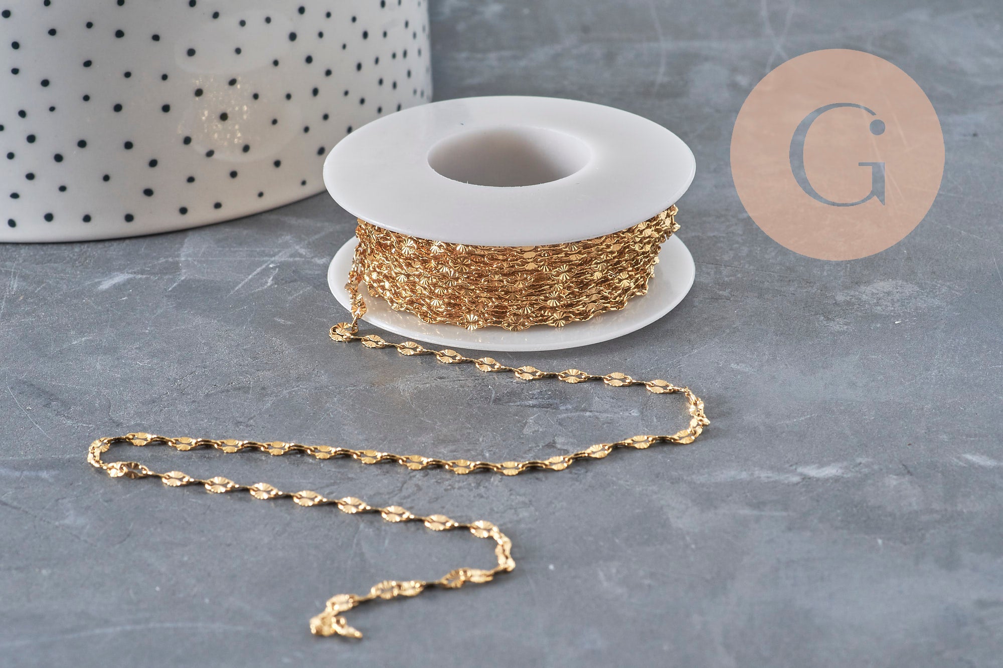 304 Stainless Steel Textured Fancy Chain, Gold IP 4mm, x1 meter (G11235)