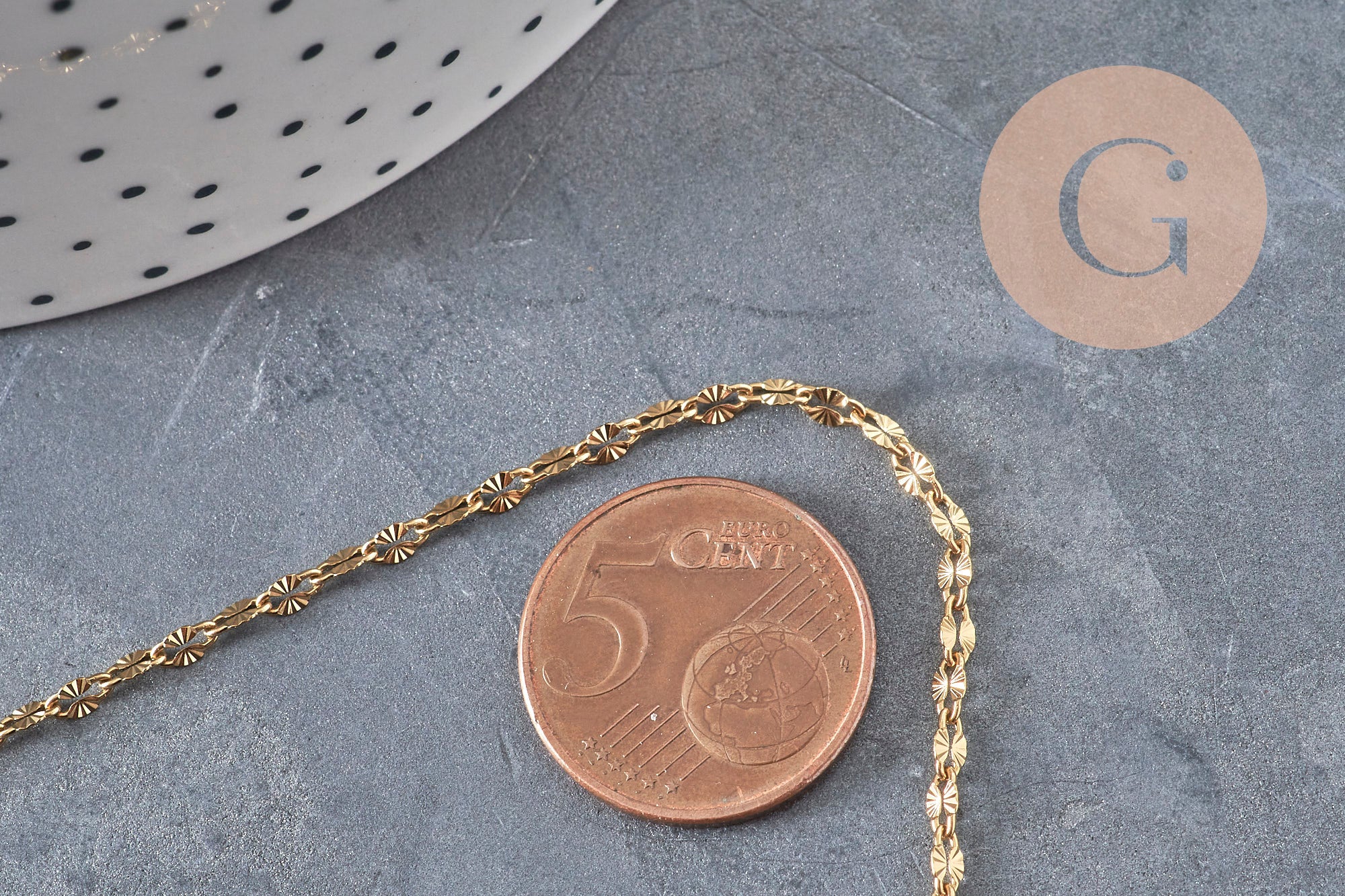 304 Stainless Steel Textured Fancy Chain, Gold IP 4mm, x1 meter (G11235)