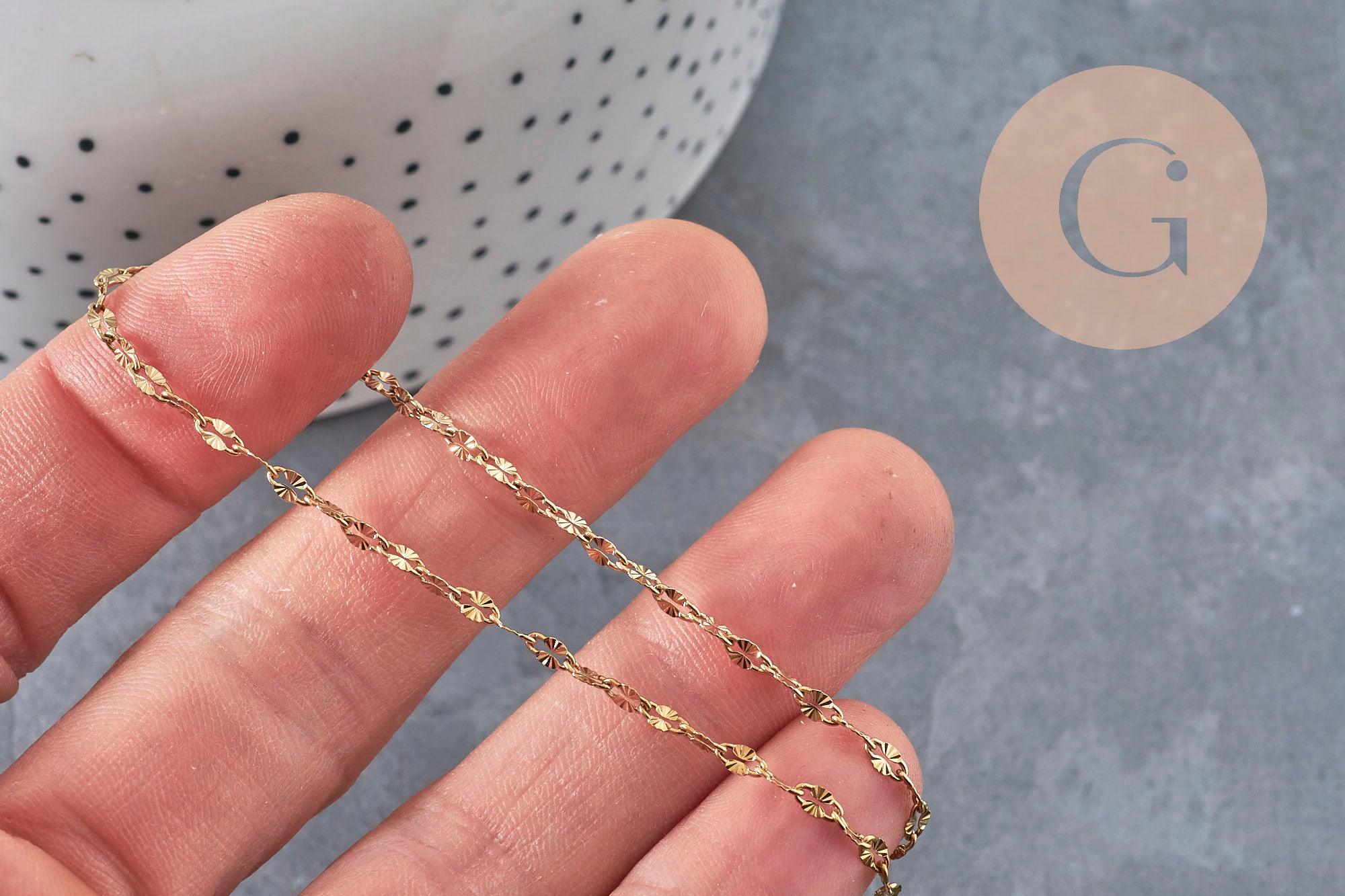 304 Stainless Steel Textured Fancy Chain, Gold IP 4mm, x1 meter (G11235)