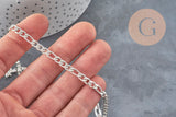 Cadena figaro acero 304 inoxidable plateado 9x4mm, x1 metro VÁLIDO