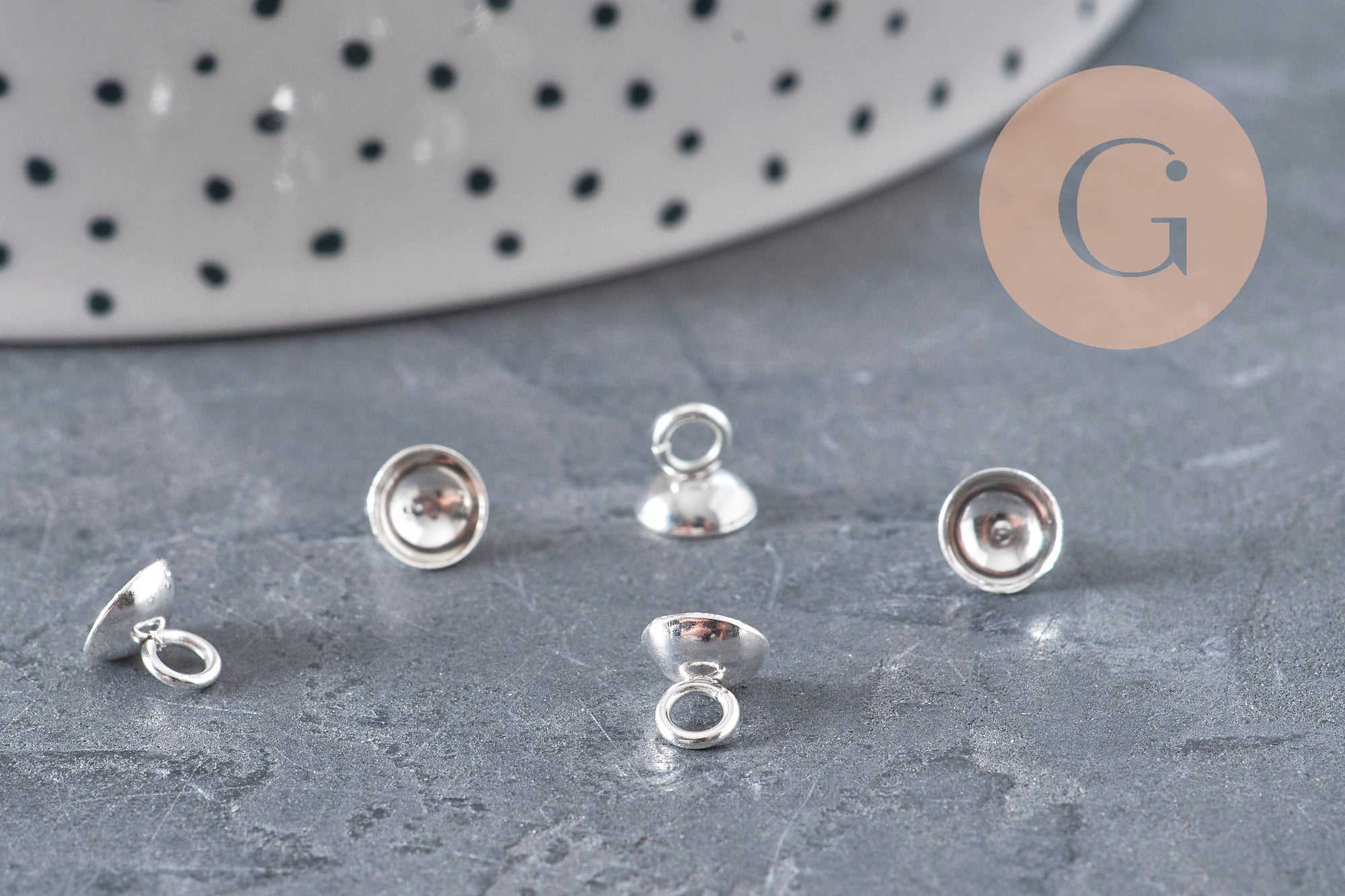 Bélière pendentif coupelle en acier 201 inoxydable argenté 6mm, x5 (G11170)