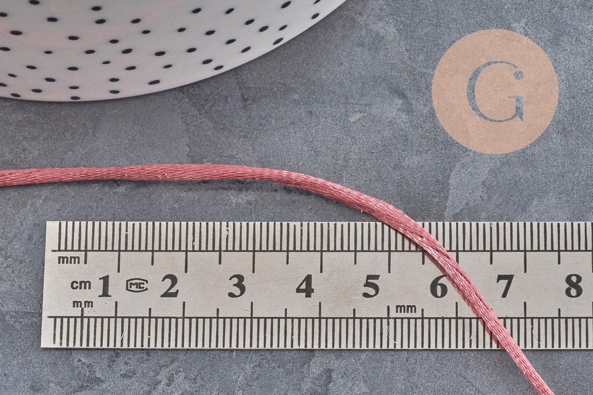 Rose pink polyester rattail cord 2mm, x5 meters (G11223)