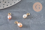 Peach pink freshwater pearl charm drop brass 11mm, x1 VALID