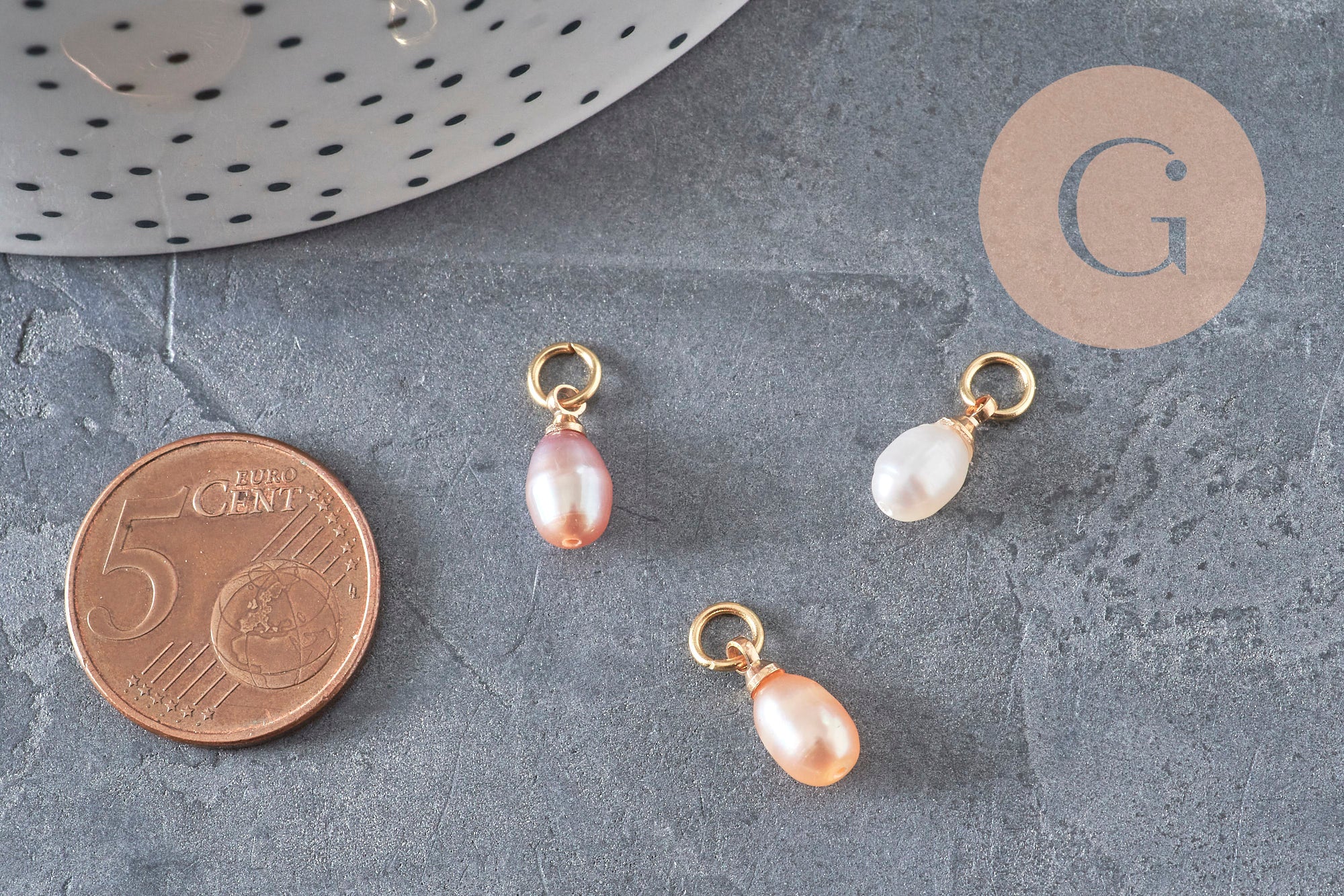 Peach pink freshwater pearl charm drop brass 11mm, x1 VALID