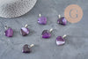 Colgante corazón ágata natural violeta acero plateado 23mm, x1 VÁLIDO