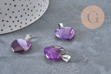 Colgante corazón ágata natural violeta acero plateado 23mm, x1 VÁLIDO