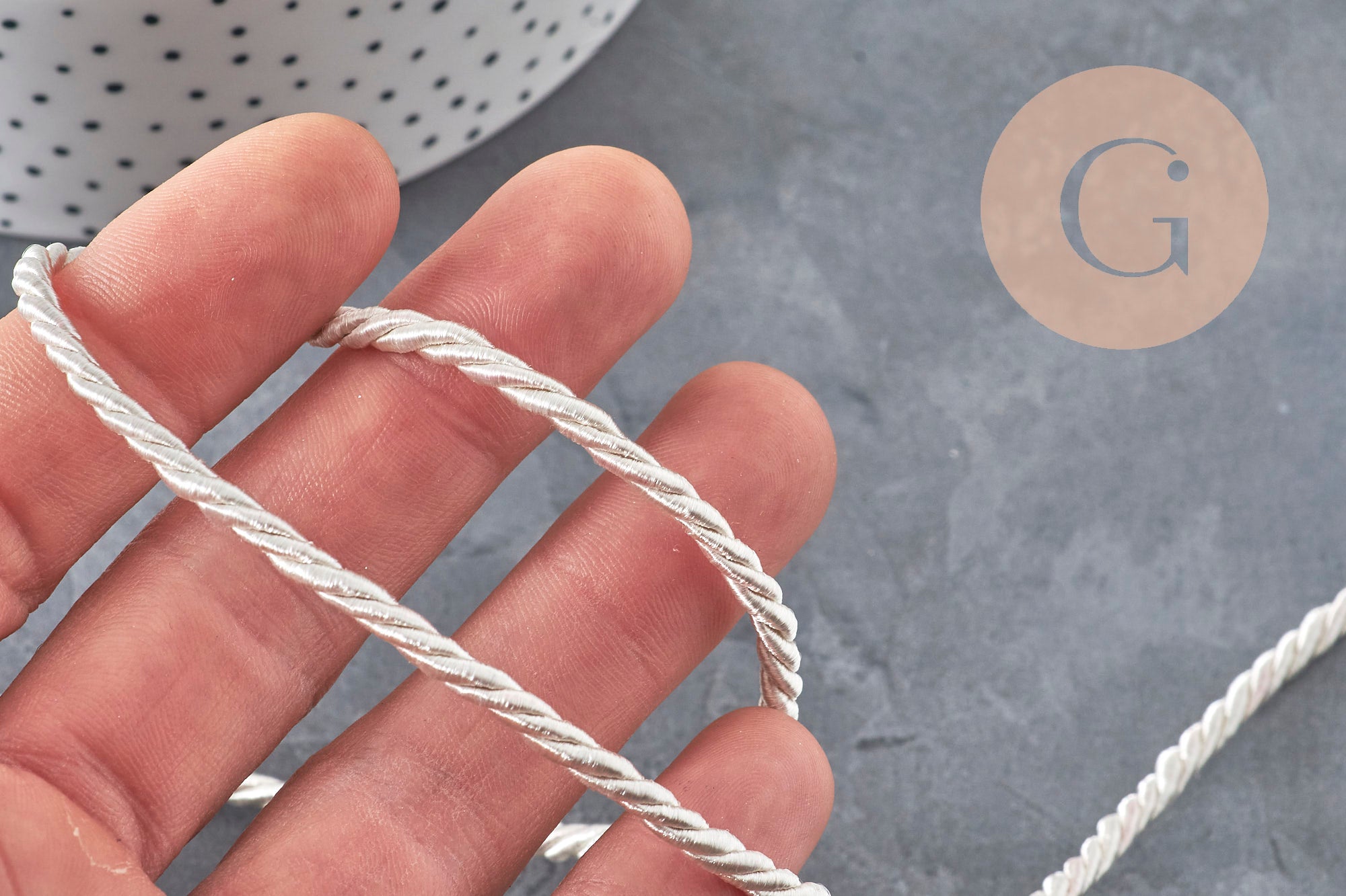Beige Twisted Satin Cord 3mm, x1 meter (G2319)