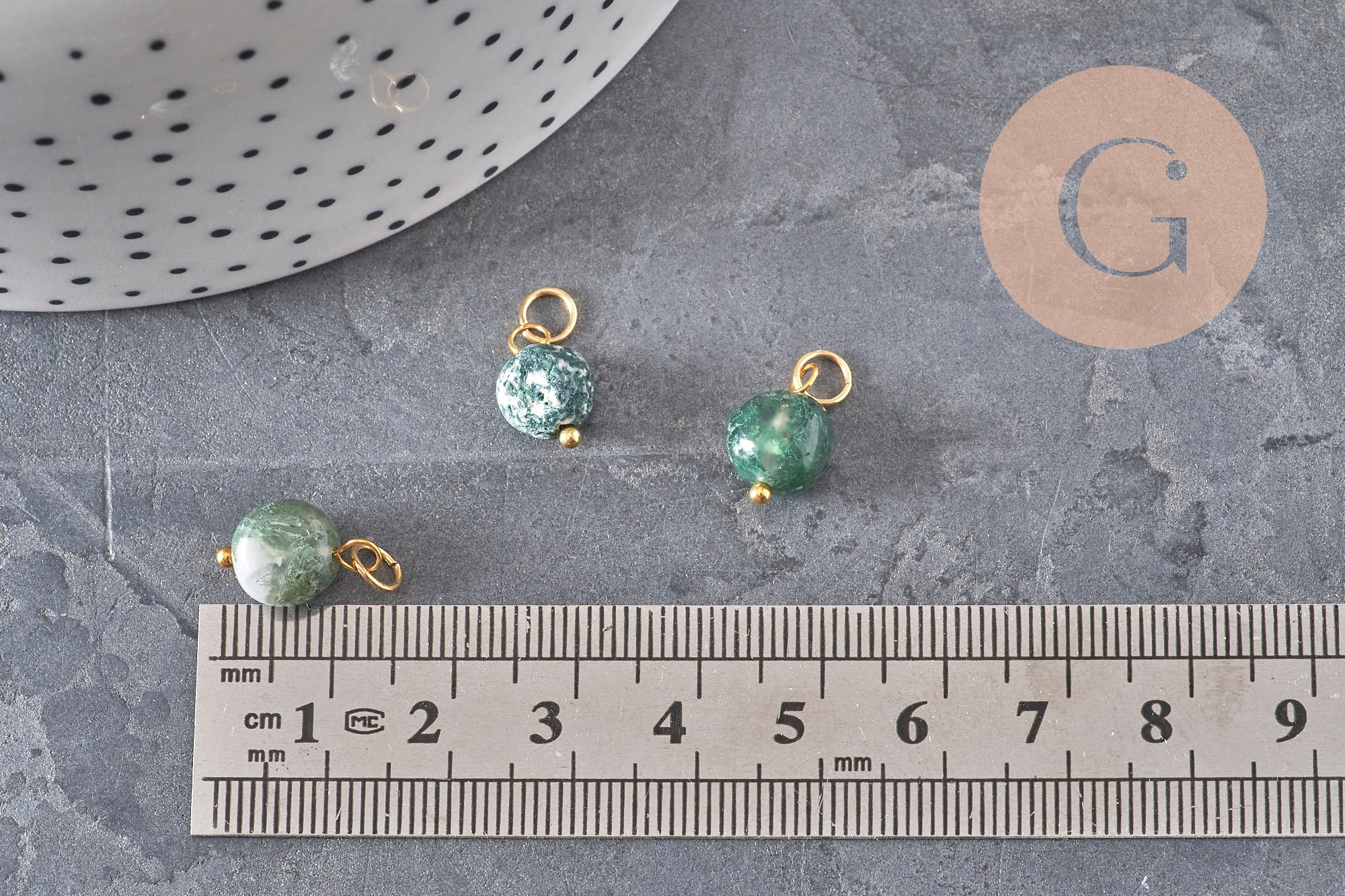 Nugget charm, natural green agate, 304 gold-plated stainless steel, 14mm, x1 VALID