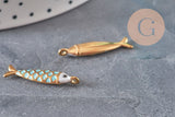 304 Stainless Steel Gold-Plated Turquoise Fish Pendant 25.5mm, x1 VALID
