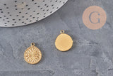 Flower medal pendant, IP gold plated 304 stainless steel 18.5mm, x1