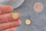 Flower medal pendant, IP gold plated 304 stainless steel 18.5mm, x1