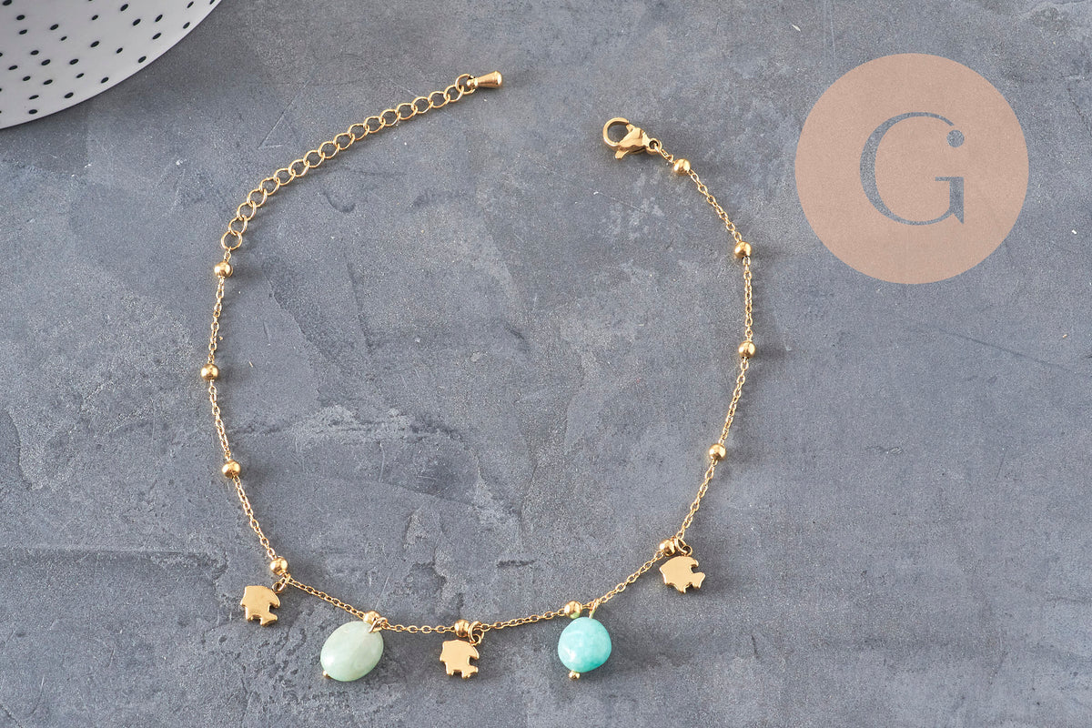 DIY Natural Amazonite Bracelet Kit, IP Gold Plated 304 Stainless Steel, x1 VALIDATED
