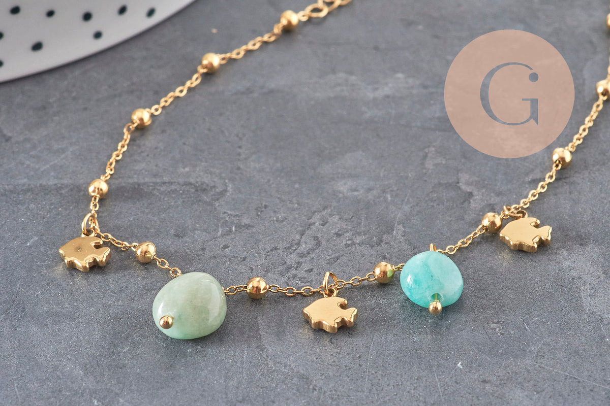 DIY Natural Amazonite Bracelet Kit, IP Gold Plated 304 Stainless Steel, x1 VALIDATED