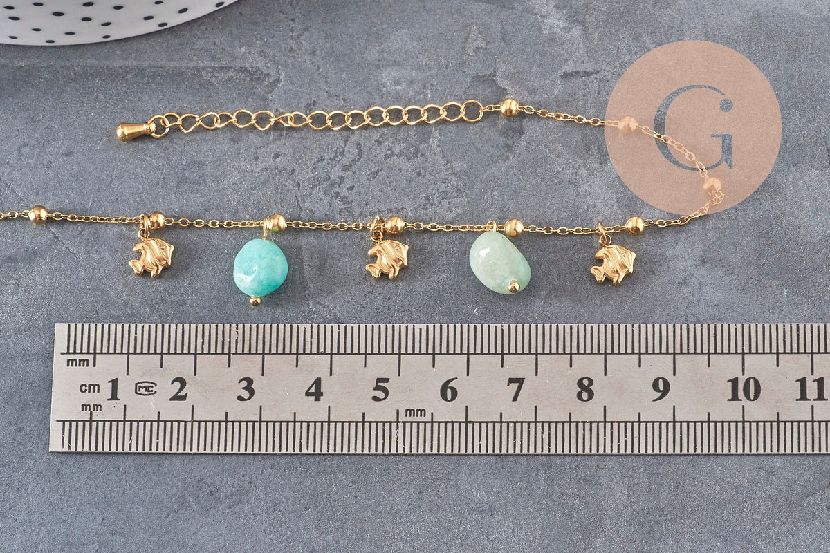 DIY Natural Amazonite Bracelet Kit, IP Gold Plated 304 Stainless Steel, x1 VALIDATED