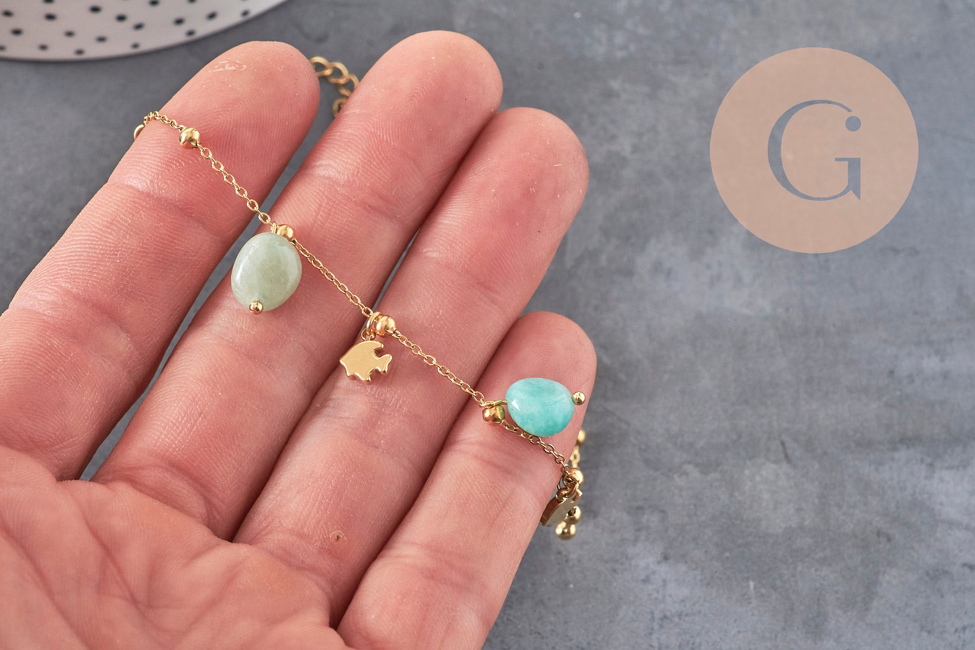 DIY Natural Amazonite Bracelet Kit, IP Gold Plated 304 Stainless Steel, x1 VALIDATED