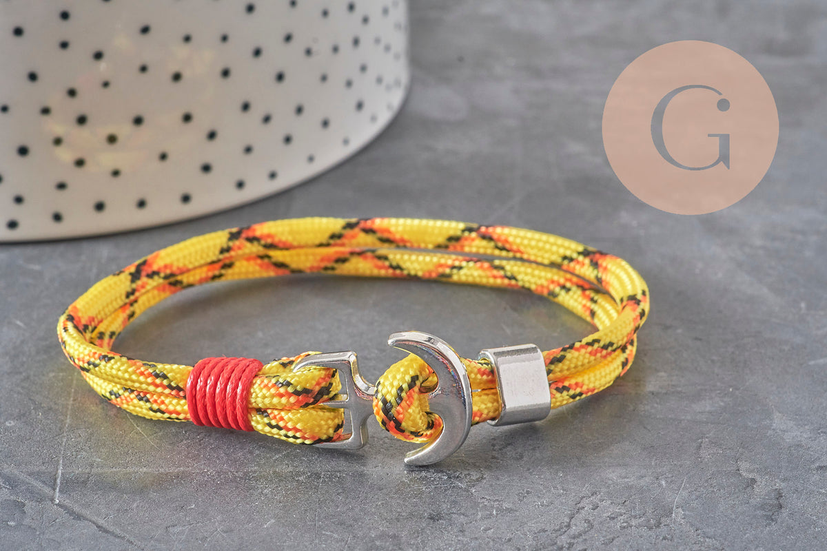 Adjustable polyester cord bracelet, platinum zamak anchor 21.5cm, x1 VALID