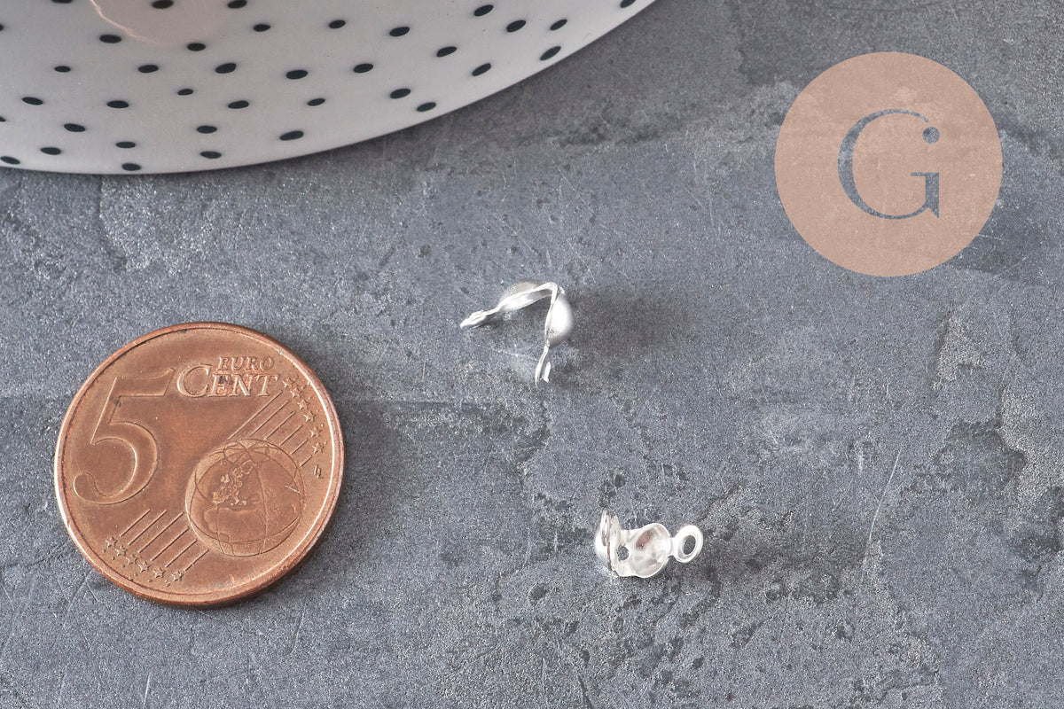 Knot cover for 304 stainless steel ball chain, silver plated, with 3.5mm hole, x10 VALID