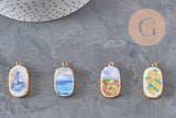 Pendentif ovale céramique acier inoxydable doréPVD 16mm, x1 (G11304)