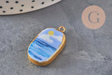 Pendentif ovale céramique acier inoxydable doré PVD 16mm, x1 (G11304) VALIDE-Breloques et pendentifs-Gingerlily Perles