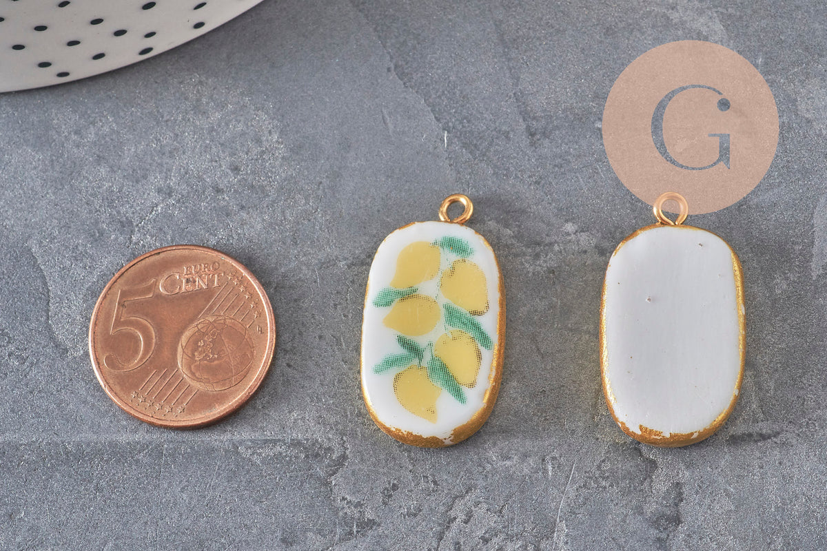 Pendentif ovale céramique acier inoxydable doré PVD 16mm, x1 (G11304) VALIDE-Breloques et pendentifs-Gingerlily Perles