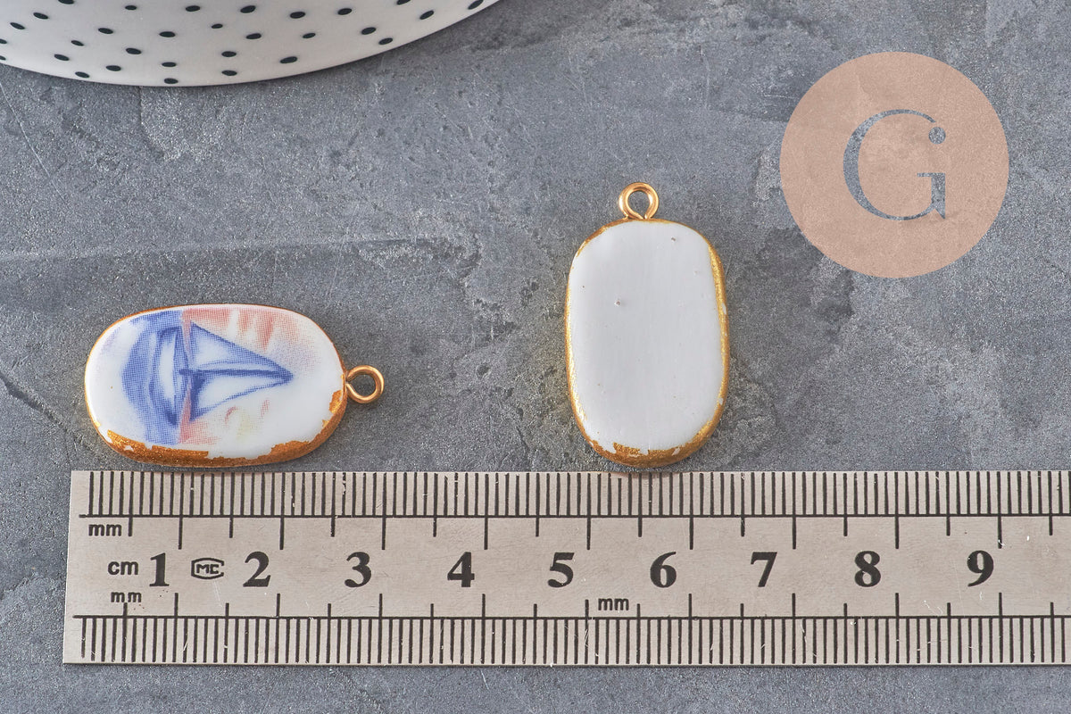 Pendentif ovale céramique acier inoxydable doré PVD 16mm, x1 (G11304) VALIDE-Breloques et pendentifs-Gingerlily Perles