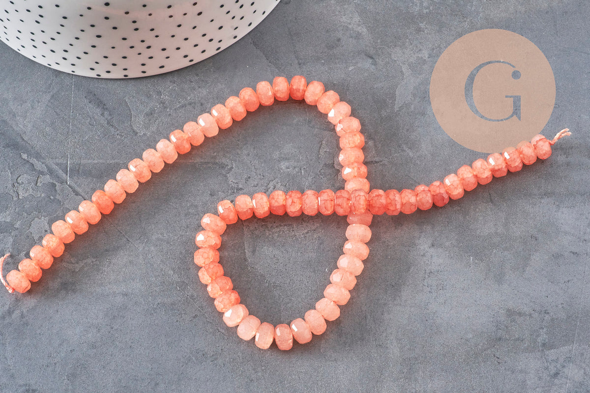 Perle abacus verre rose corail opaque imitation jade 7.5mm, x1 fil de 37cm-Perles-Gingerlily Perles