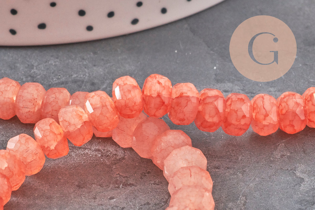 Perle abacus verre rose corail opaque imitation jade 7.5mm, x1 fil de 37cm-Perles-Gingerlily Perles