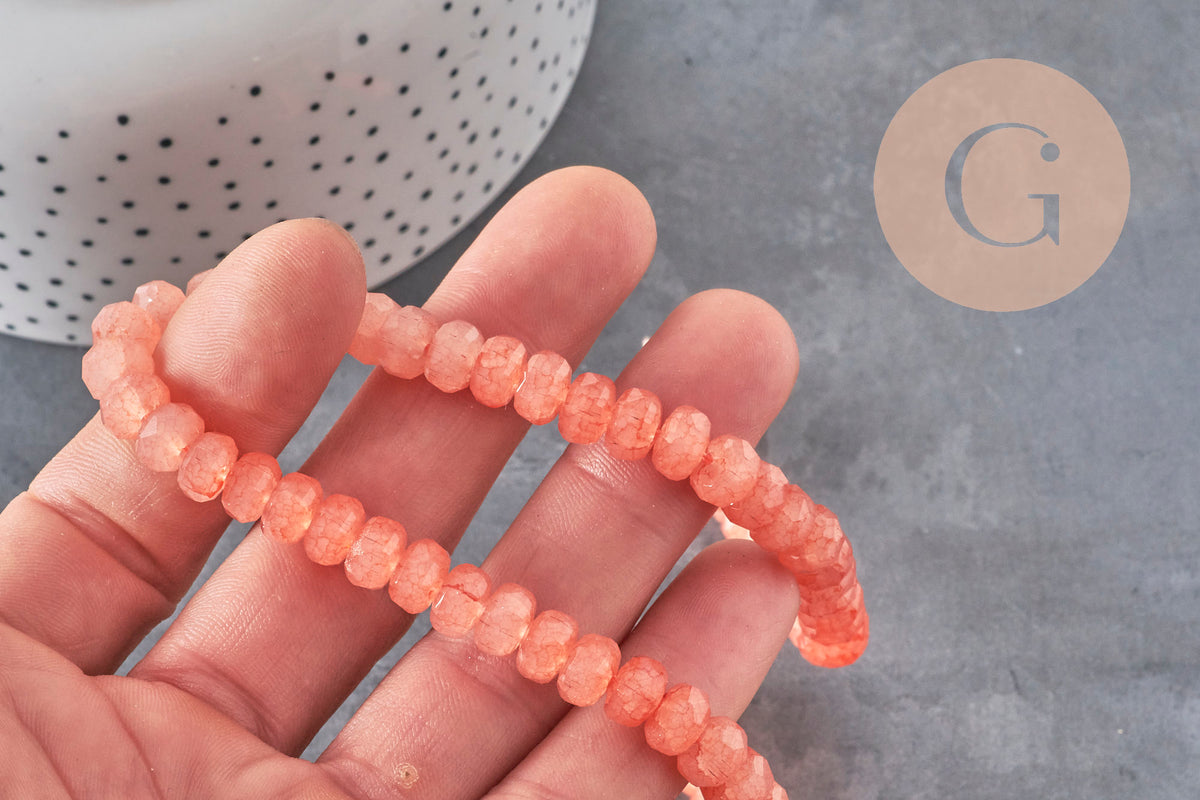 Perle abacus verre rose corail opaque imitation jade 7.5mm, x1 fil de 37cm-Perles-Gingerlily Perles