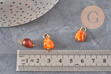 Breloque cube agate naturelle orange métal doré 18K 14.5mm, x1 (G11329)
