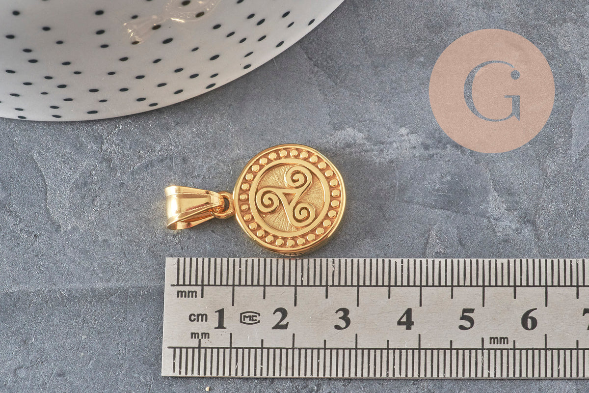 Pendentif médaille triskel acier 304 inoxydable doré IP 22.5mm, x1 (G11359)