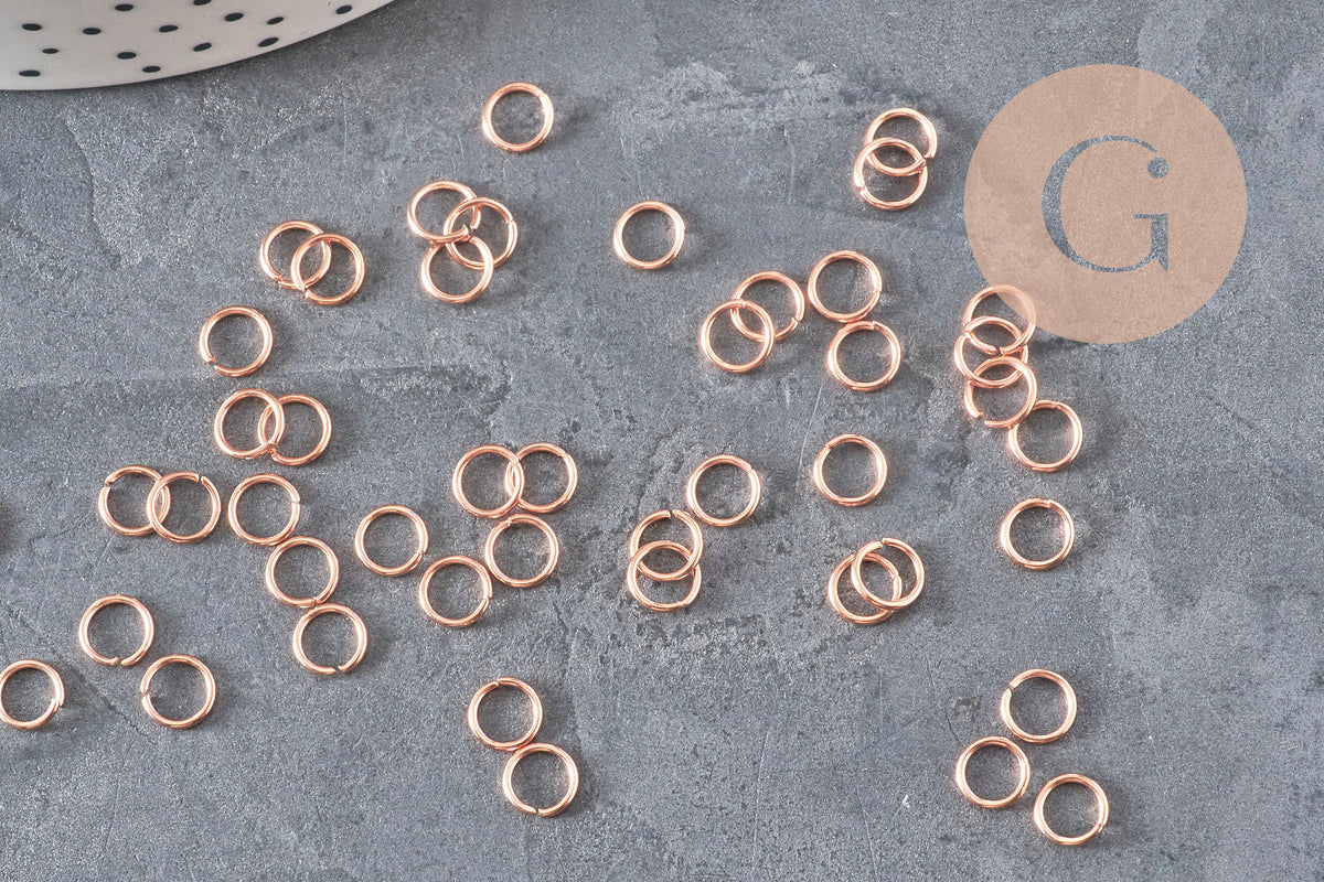 Anneaux de jonction acier IP 304 inoxydable or rose 6x0.8mm, x50-Anneaux-Gingerlily Perles