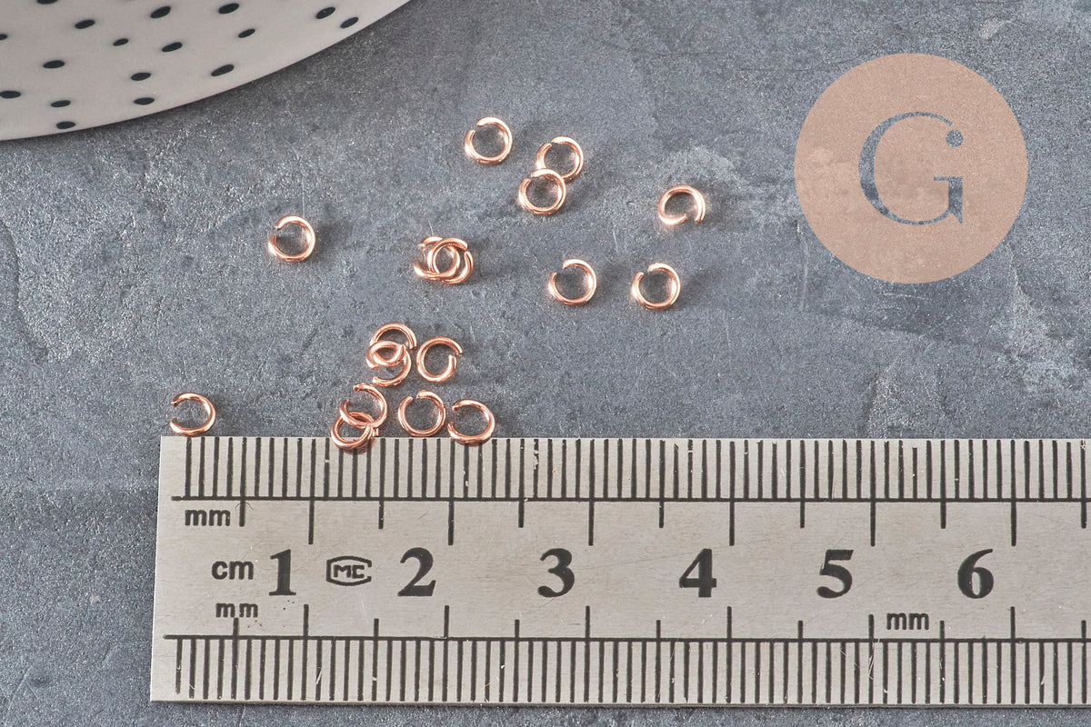 Anneaux de jonction acier 304 inoxydable or rose 3.5x0.6mm, x50 (G11350)