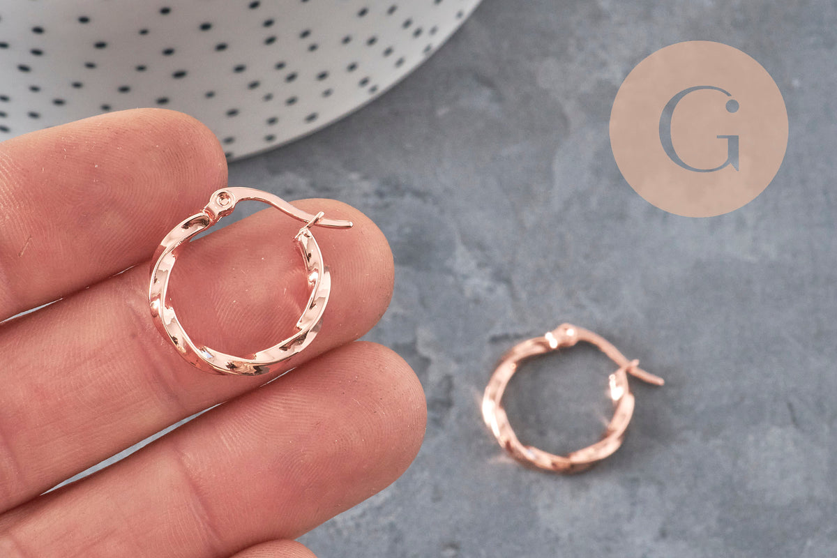 Créoles torsadées acier 304 inoxydable or rose 20mm, la paire (G11358)