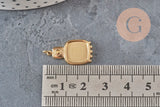 Pendentif carré cabochon 10mm acier inoxydable doré IP 21mm, x1-Breloques et pendentifs-Gingerlily Perles