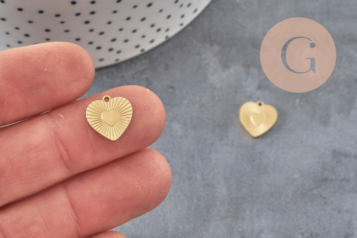 Pendentif coeur acier 316 inoxydable doré IP 12mm, x1 (G11360)