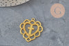 Pendentif coeur croix dentelé zamac doré 31mm, x1 (G11356)