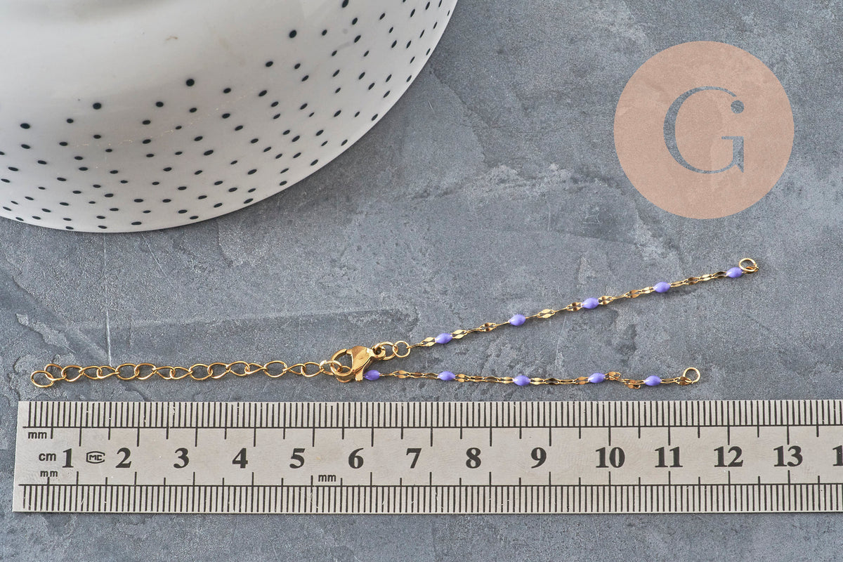 Base de bracelet réglable chaine résine violette acier 304 inoxydable doré 14.3cm, x1 (G11364)