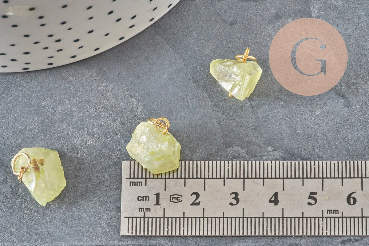 Breloque pépite quartz naturel coloré acier 304 inoxydable doré 15mm, x1 (G11368)