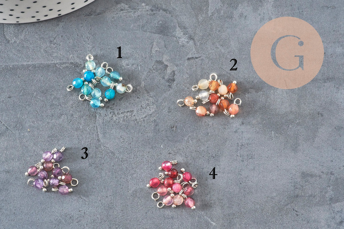 Breloque ronde agate naturelle facetée laiton platine 8.5mm, x1 (G11369)
