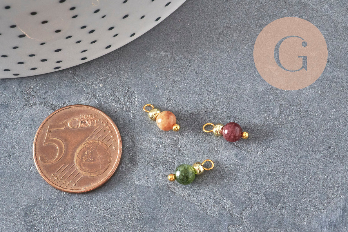 Breloque ronde Jade teinté laiton doré 11.5mm, x1 (G11365)