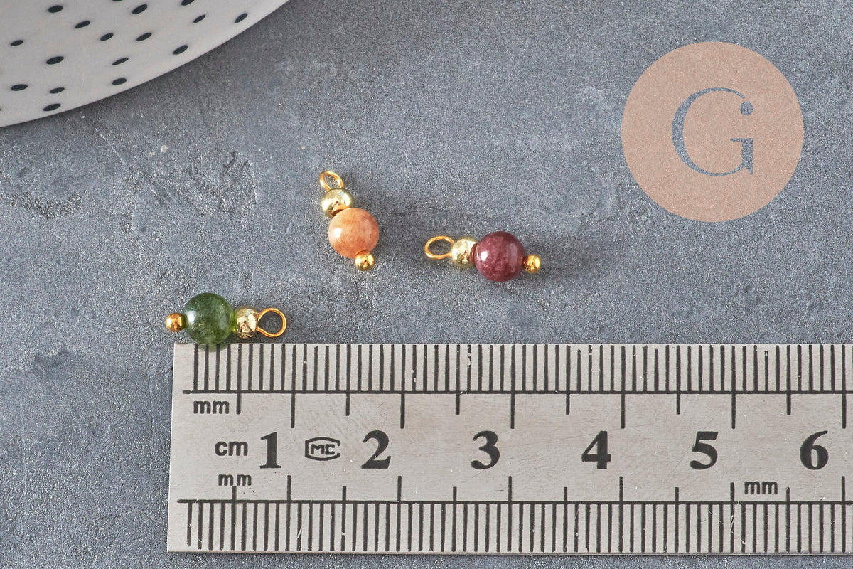 Breloque ronde Jade teinté laiton doré 11.5mm, x1 (G11365)