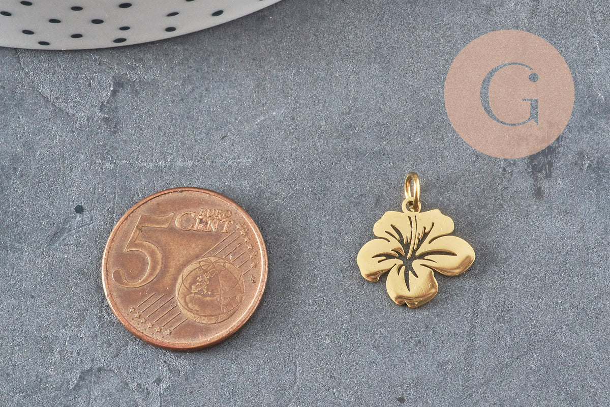 Pendentif fleur tropicale acier 201 inoxydable platine 15mm x1 VALIDE-Breloques et pendentifs-Gingerlily Perles